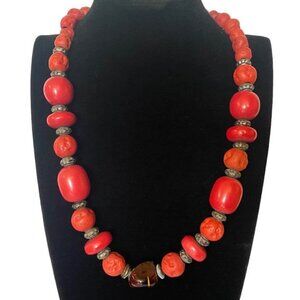 Vintage Morocco Resin Necklace Statement Chunky Coral Red
